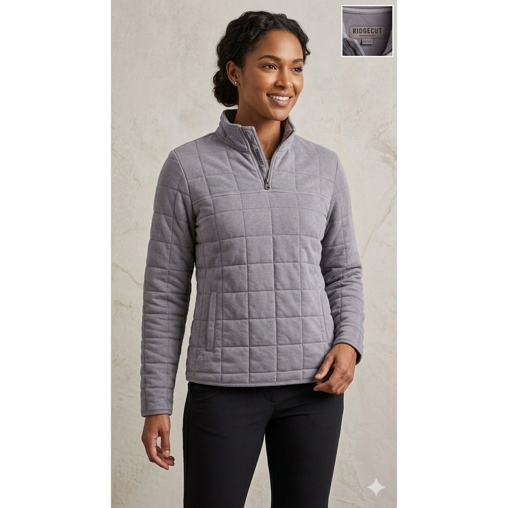 Ridgecut Toughwear Women's Quilted 1/4 Zip Pockets Gray Jacket Mid-Length Size L